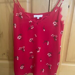 Socialite red floral tank top with lace v neck